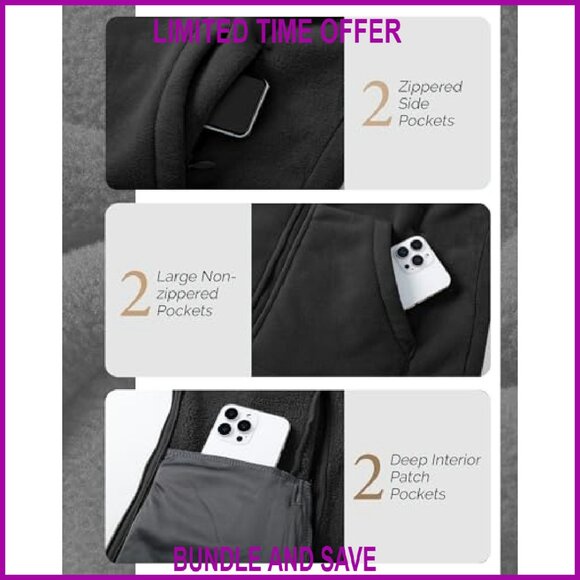 Women's Full Zip Hooded Fleece Jacket with 6 Pockets, Warm Soft Polar Fleece - Picture 5 of 7